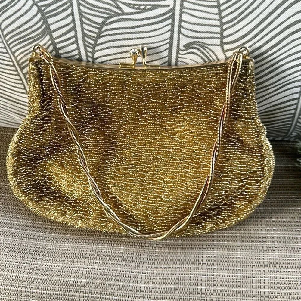 Walborg Gold Beaded Mid Century Modern Purse Made In Hong Kong